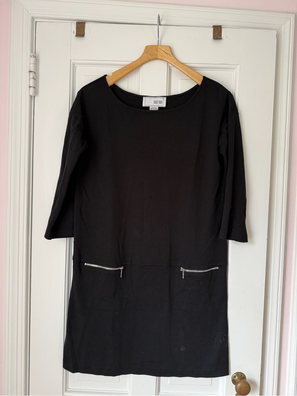 Joan Vass Black Shift Dress with Silver Zipper Details Size 1